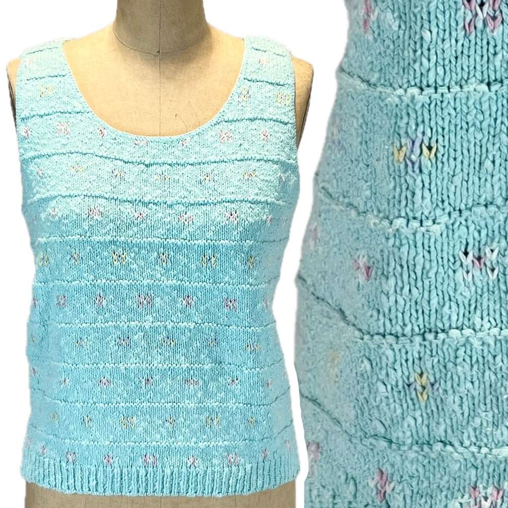 VINTAGE Woolrich cotton knit sweater sleeveless tank top aqua‎ teal cottagecore